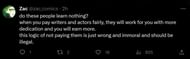 A tweet reply to DF's post about WB's comments (Image via Twitter)